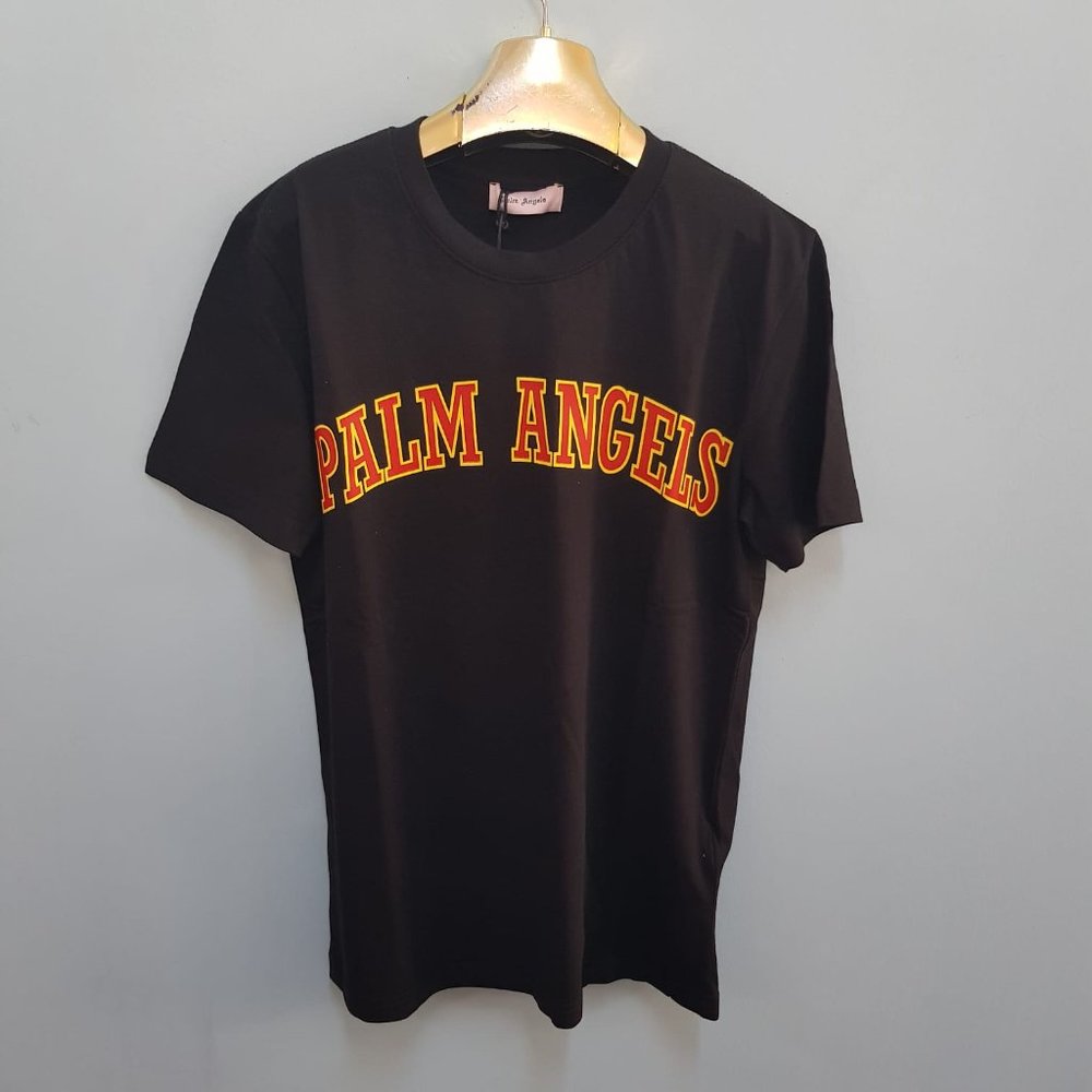 Palm Angels Front and Back Logo Printed Black Tee